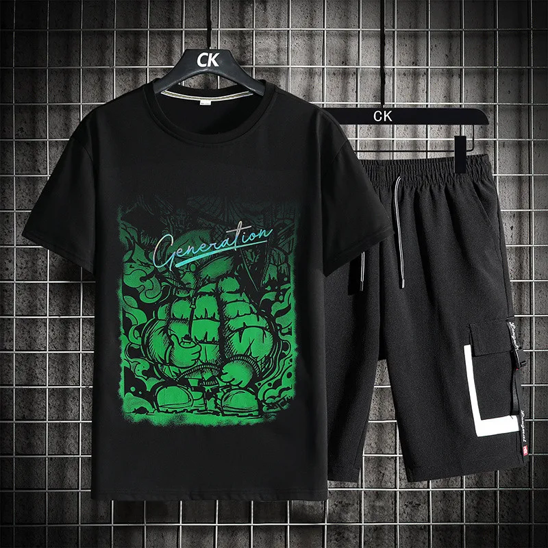

Men's Tracksuit 2 Piece Set Summer Short Sleeve T Shirt and Shorts Casual Fashion Man Clothing Print T Shirts