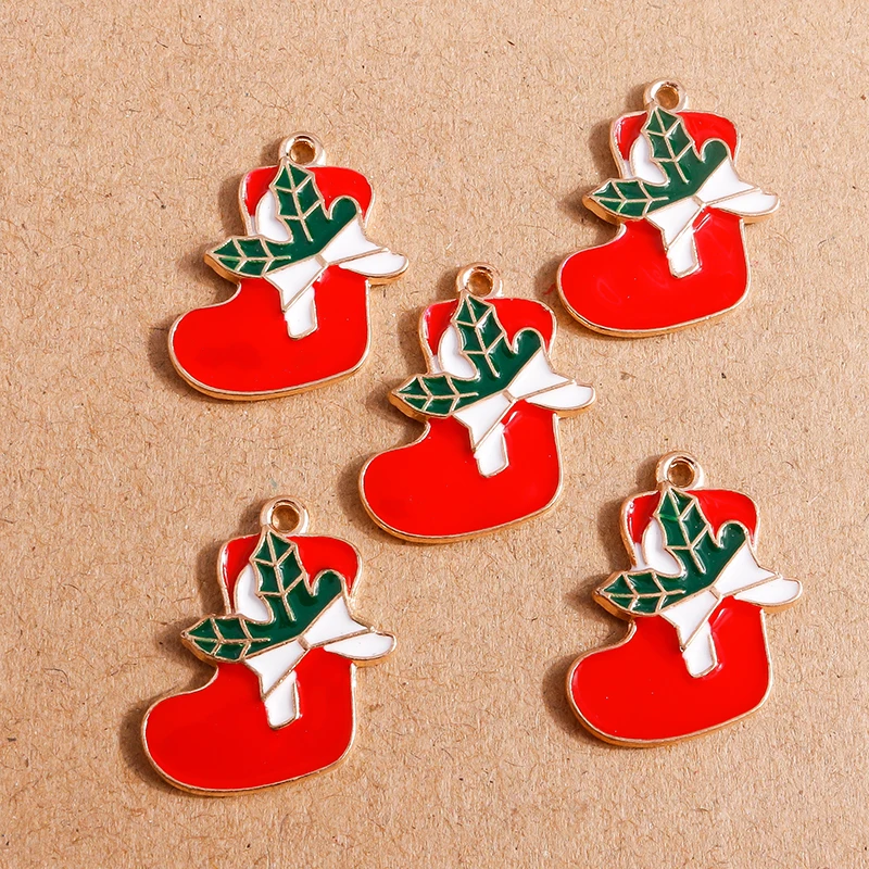 

10pcs 23*20mm Enamel Christmas Socks Charms Pendants for Jewelry Making DIY Earrings Necklace Bracelet X'mas Gift Accessories