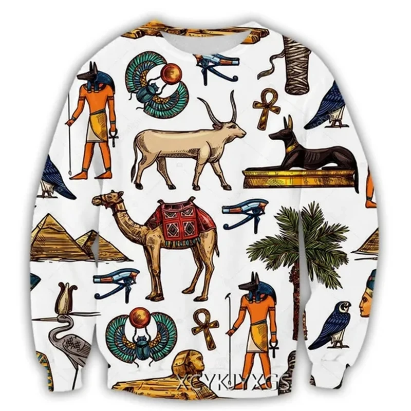 

Ancient Egyptian Text Printing T-shirt Egyptian Mural Creative Casual Loog-sleeved Men Women Chilren Apparel Streetwear Top Tees
