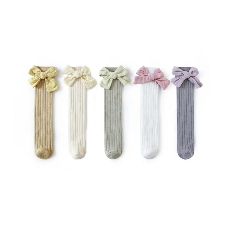 

Baby Girl Knee Length Bow Sock No Heel Mid Calf Children's Cotton Stockings Toddler High Socks For Girls Long Socks