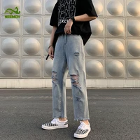 neemoy high street ripped jeans male hip hop wide leg pants fashion summer straight streetwear loose casual mens pants hot sale