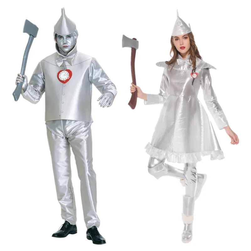 

Halloween Purim Party Adults Wizard of Oz Cosplay Costume Christmas Masquerade Anime silver Tin Man Couples Cosplay Dress