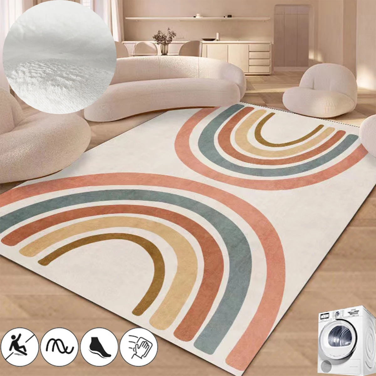 

Morandi Style Carpets for Living Room Rainbow Bridge Rugs for Bedroom Soft Flannel Cloakroom Mat Non-slip Large Area Lounge Rug