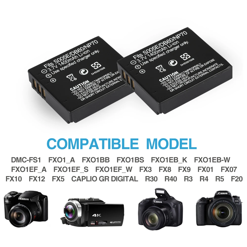CGA-S005 S005E/DB60/NP70 Аккумулятор для камеры Panasonic Lumix DMC-FX180 LX1 LX2 LX3 1400mAh литий-ионный