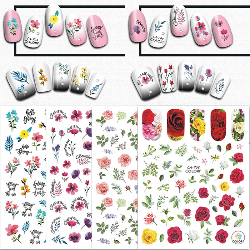 

Nail Stickers Green Leaf Floral Cherry Spring Nail Art Water Decals Sliders Manicure Butterfly Tips Decor Nail Art Decoration