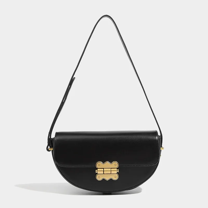 

Vintage Half-circle Saddle Bags Women Luxury PU Leather Butterfly Lock Underarm Shoulder Bags Temperament Ladies Handbags