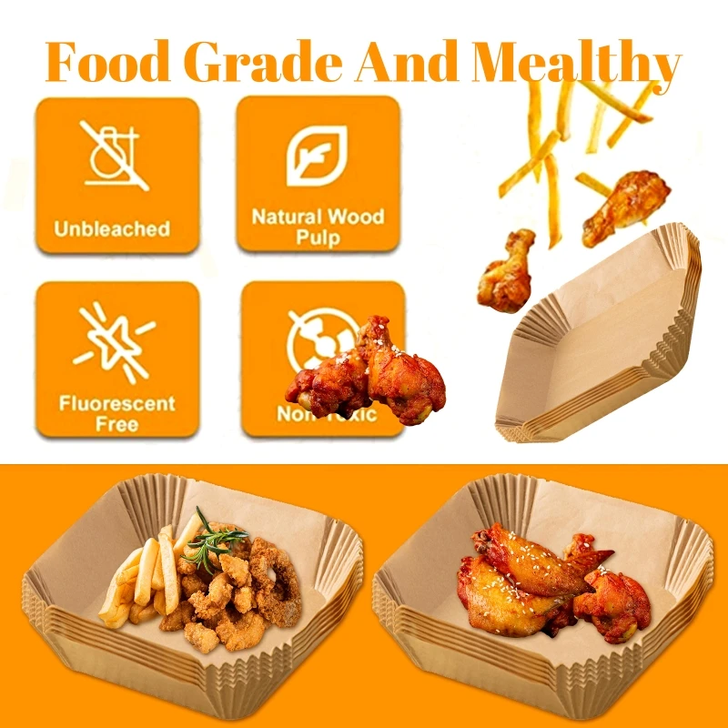 30pcs/Bag Air Fryer Steamer Liners Premium Perforated Wood Pulp Papers Non-Stick Steaming Basket Mat Baking Utensils |
