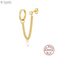 romad exquisite 100 925 sterling silver huggies stud earring for women zircon pearl pendant long chain tassel earring jewel