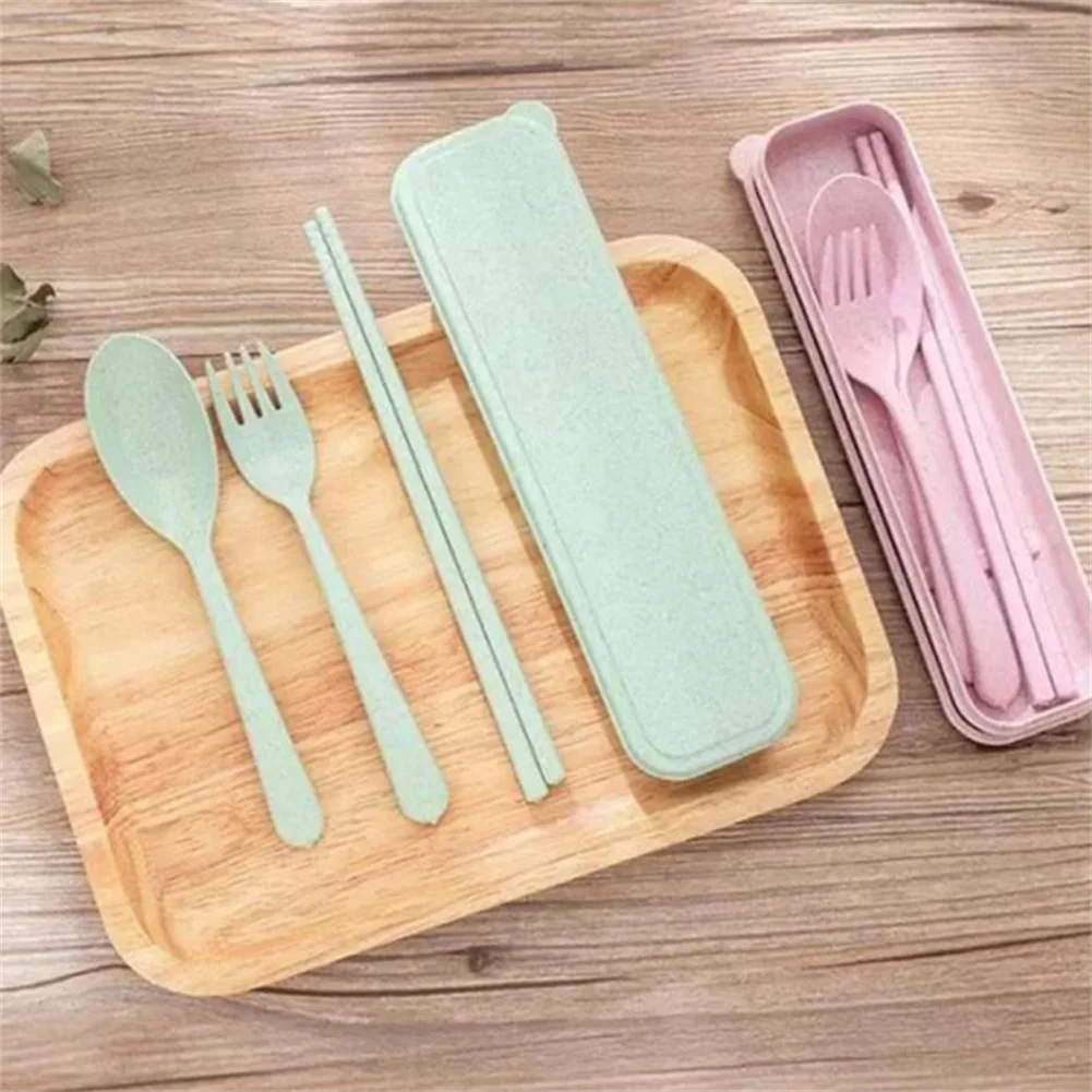 

Four Colors 3 In 1 Tableware Wheat Box + Tableware Wheat Straw Tableware Nordic Style Outdoor Eco-friendly Tableware