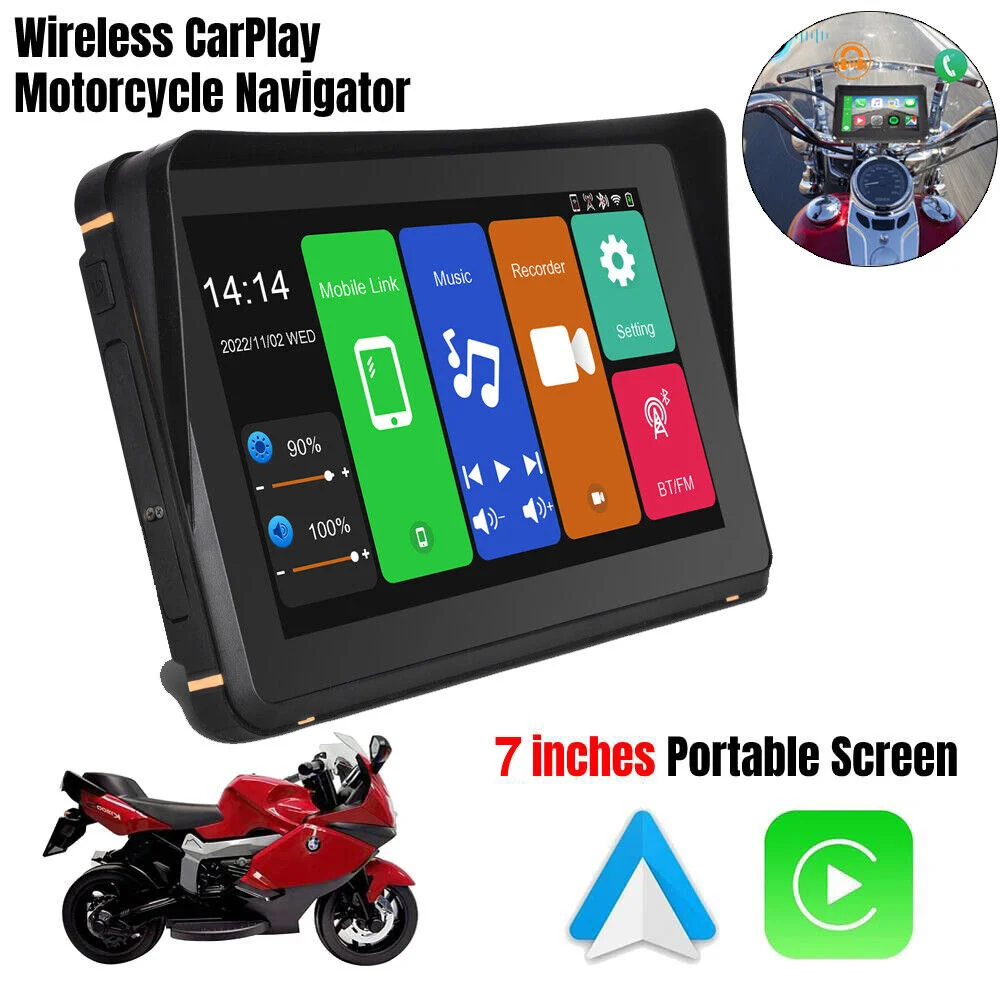

7 Inch Touch Motorcycle GPS Navigation IPX76 Waterproof Portable Motorcycle Special Navigator Support CarPlay / Android Auto