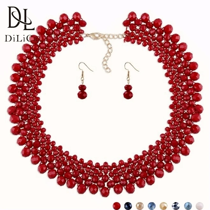 

DiLiCa Handmade Jewelry Sets Women Fashion Crystal Beads Statement Necklace Earrings Set Earrings Chokers Necklaces Jewelry