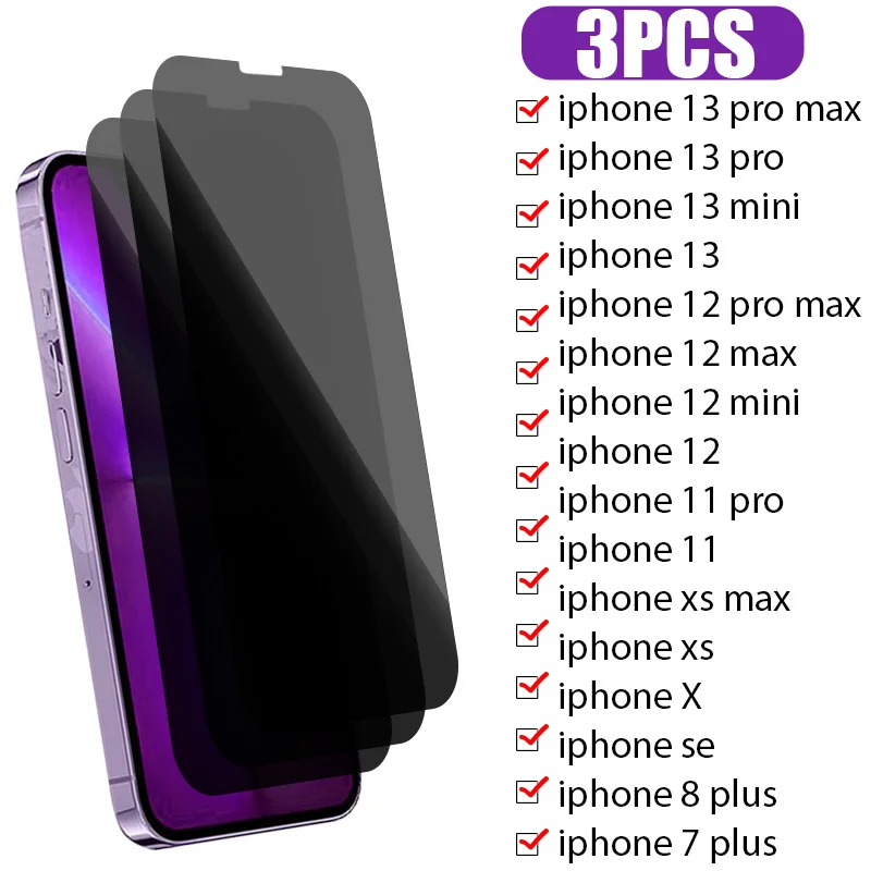 

3PCS Anti-spy Glass For iPhone 14 13 12 Pro Max XS Max 8 7 Plus Full Cover Privacy Screen Protector For iPhone 14 11 13 Pro X XR