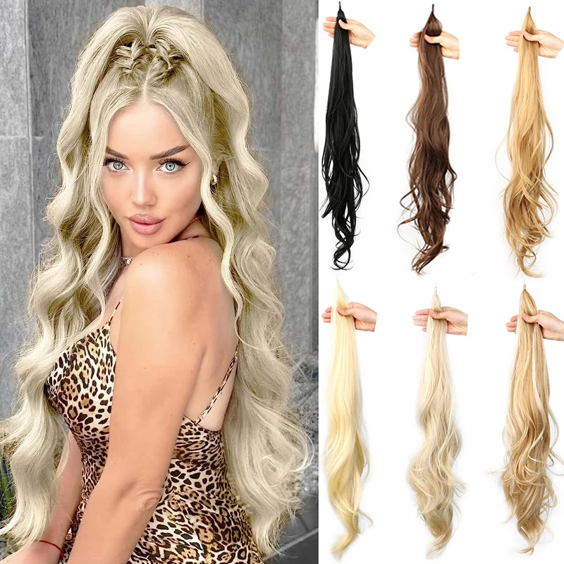 

32 Inch Flexible Wrap Around Ponytail Extension for Women Long Curl Synthetic Hair Pony Tail Wavy Fake Hair Ponytail Hairpiece