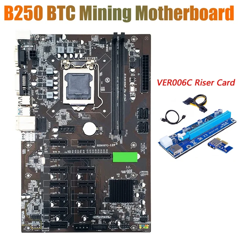 

Материнская плата для майнинга BTC B250 с подставкой VER006C, слот для графической карты 12 x, LGA 1151 DDR4 USB3.0 для майнинга BTC