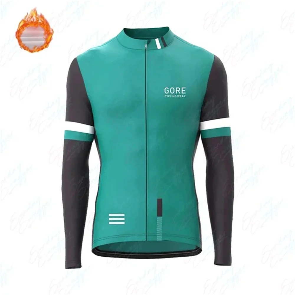 

2024 Gore cycling Wear Winter Jersey Men's Thermal Fleece Bicycle Clothing MTB Long Sleeve Warm Tops Road Bike Sports Jacket