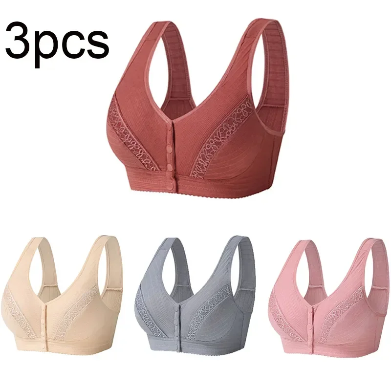 

Нижнее белье, мягкие бюстгальтеры на бретелях, хлопковый бюстгальтер размера, нижнее белье, женские сексуальные дышащие топы спереди, комплект из 3 предметов, удобные пуш-ап