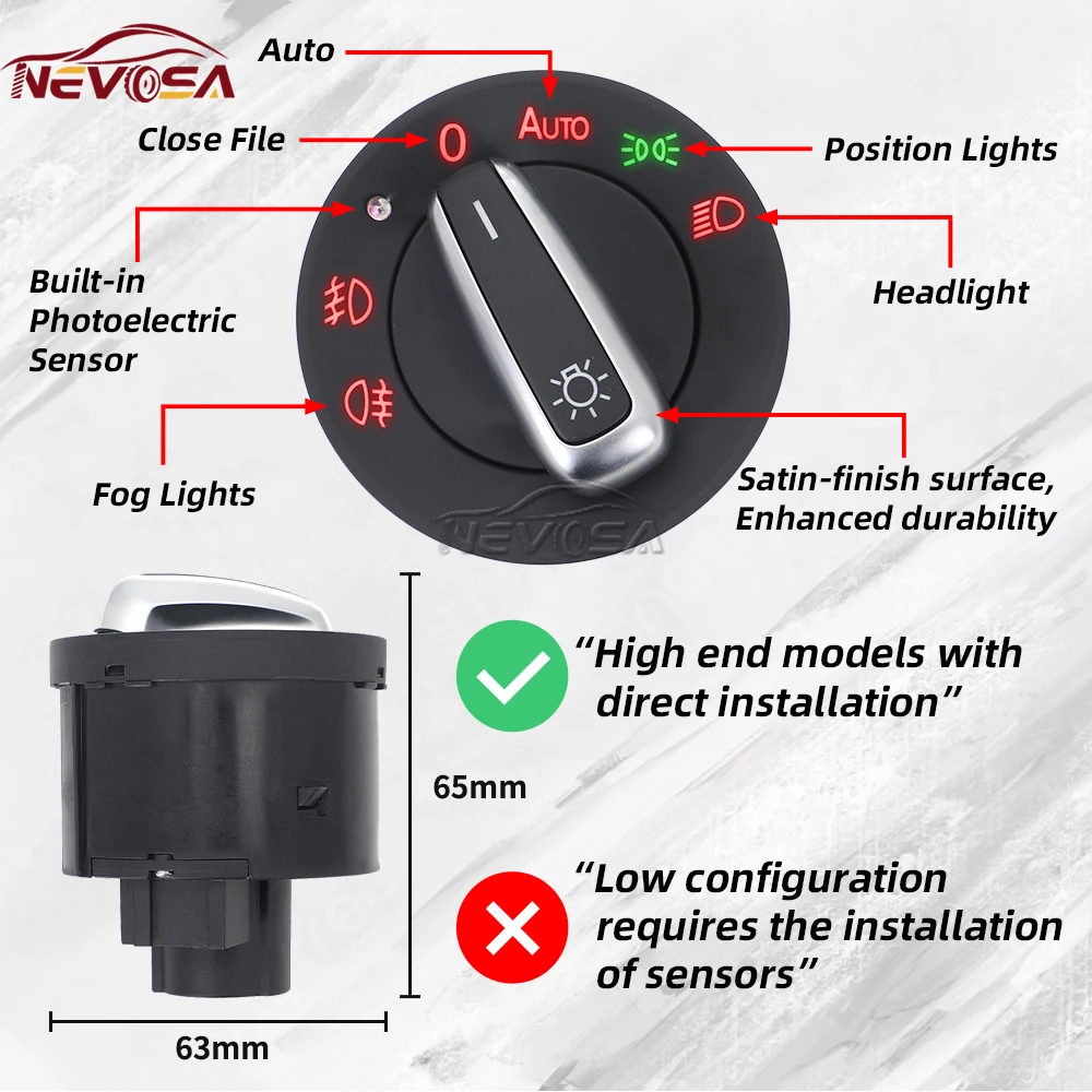 Автоматический сенсорный переключатель фар для VW Golf 5 6 MK5 MK6 Passat B6 Tiguan Amarok для SEAT ALHAMBRA, переключатель управления противотуманными фарами