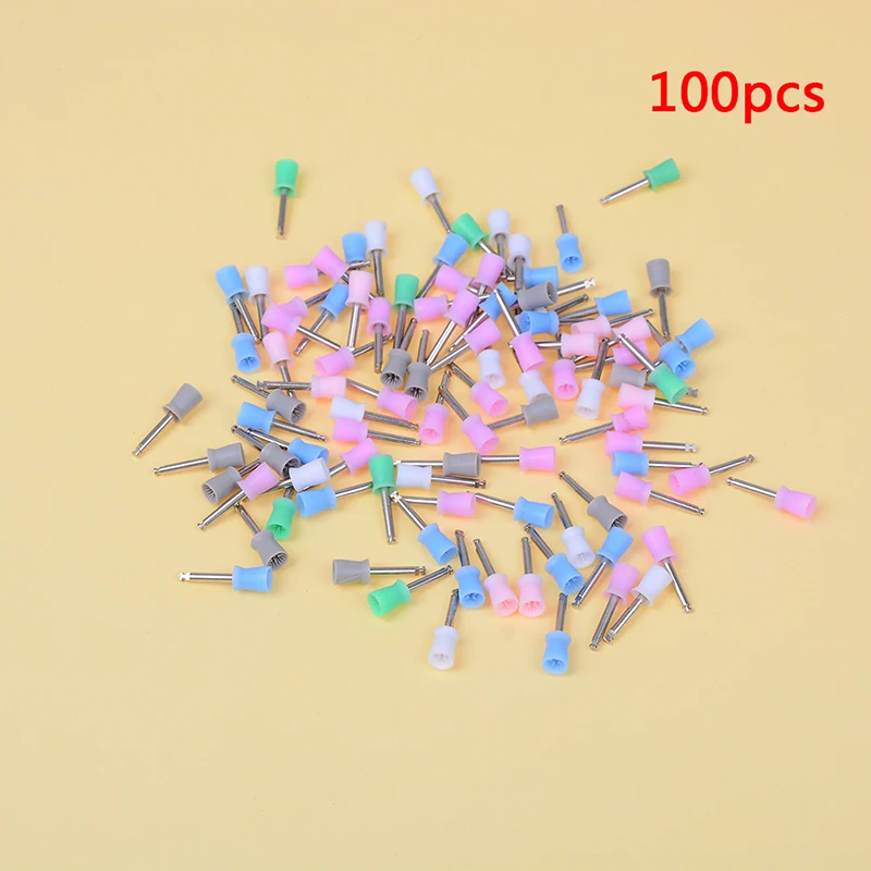 

100PCS Dental Polishing Brushes Polisher Prophy Rubber Cup Latch Colorful Nylon Bristles Mix Style Dentist Tool