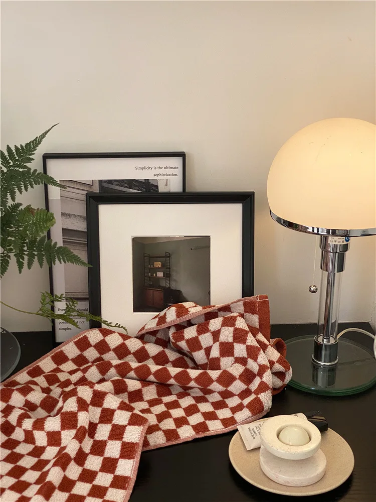 

Color Matching Style Skin-Friendly Towel Checkerboard Plaid Wash Face Bath Towel Soft Absorbent Towel Hotel Comfortable Towel