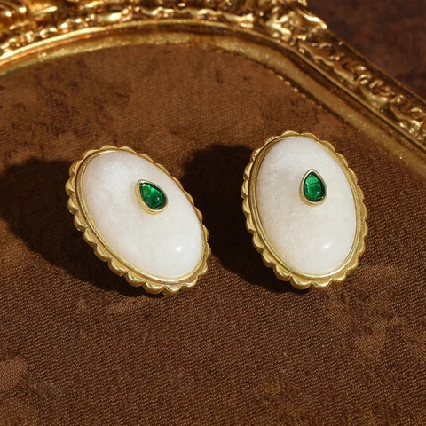 Серьги STALAIT винтажные овальные розовые из камня