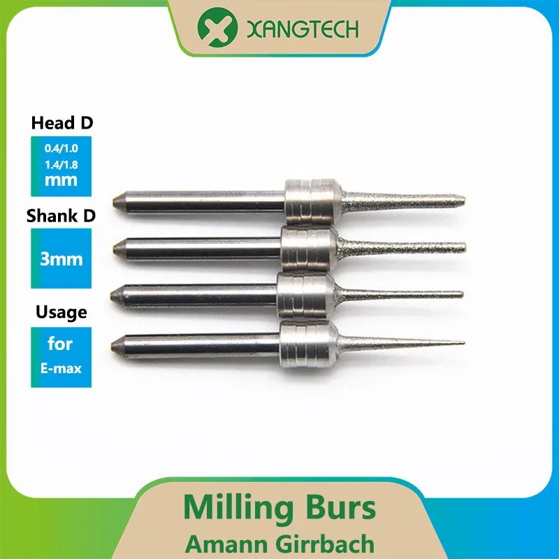 

XANGTECH Dental Amann Girrbach Wet Milling Tools 1.8/1.4/1.0/0.4mm for Drill E-max Lithium Disilicate