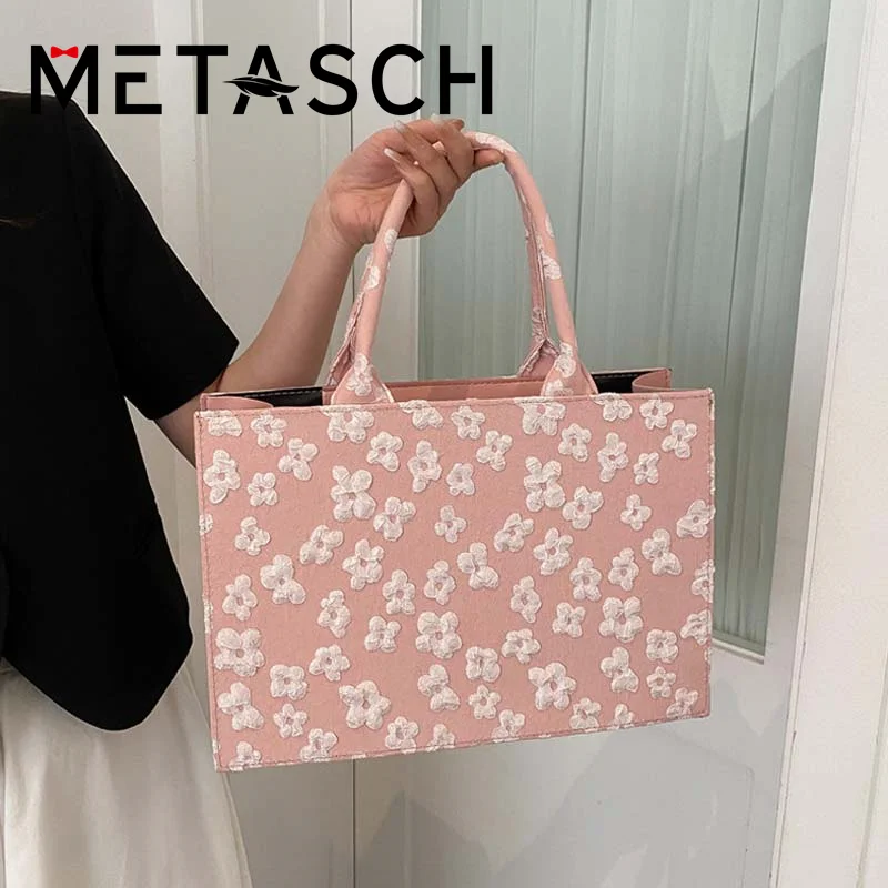 

METASCH Jacquard Commuter Tote Bag 2022 New Fashion Retro Women's Bag Large Capacity Portable Shoulder Bag Handbag