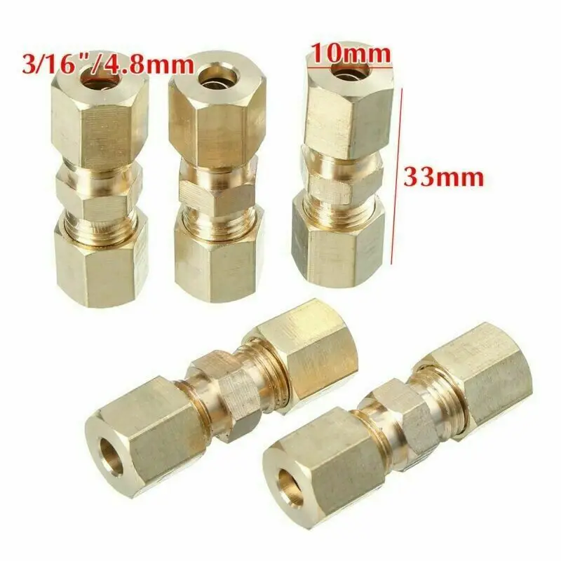 

5x Brass Brake Pipe Connector Tube Tubing Joiner Line Union 33mmx10mm 3/16 In Car Accessories Interior Parts Car Products