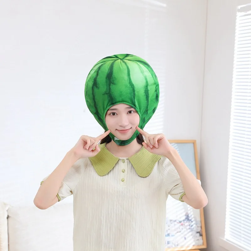 Funny Watermelon Hat For Women Men Cartoon Plush Toy Beanies Cap Cute Headgear Cosplay Headcover PP Cotton Headwear Photo Props