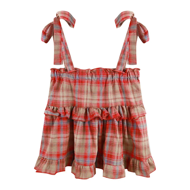 Женское винтажное платье в клетку Mori Girl красное повседневное свободное пляжное