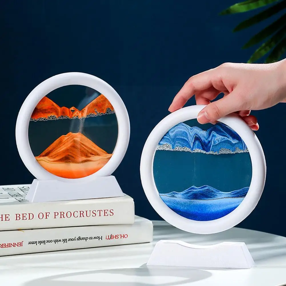 

15 * 16cm Moving Sand Art Picture Round Glass 3D Deep In Display Sand Frame Sea Flowing Painting Sandscape Motion Sand C8T9