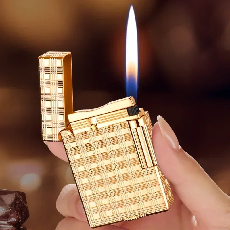 Фото DERUI Изысканная металлическая зажигалка с выгравированным узором и выдвижным колесом, стильная и элегантная, высококачественный мужской подарок на праздник №1