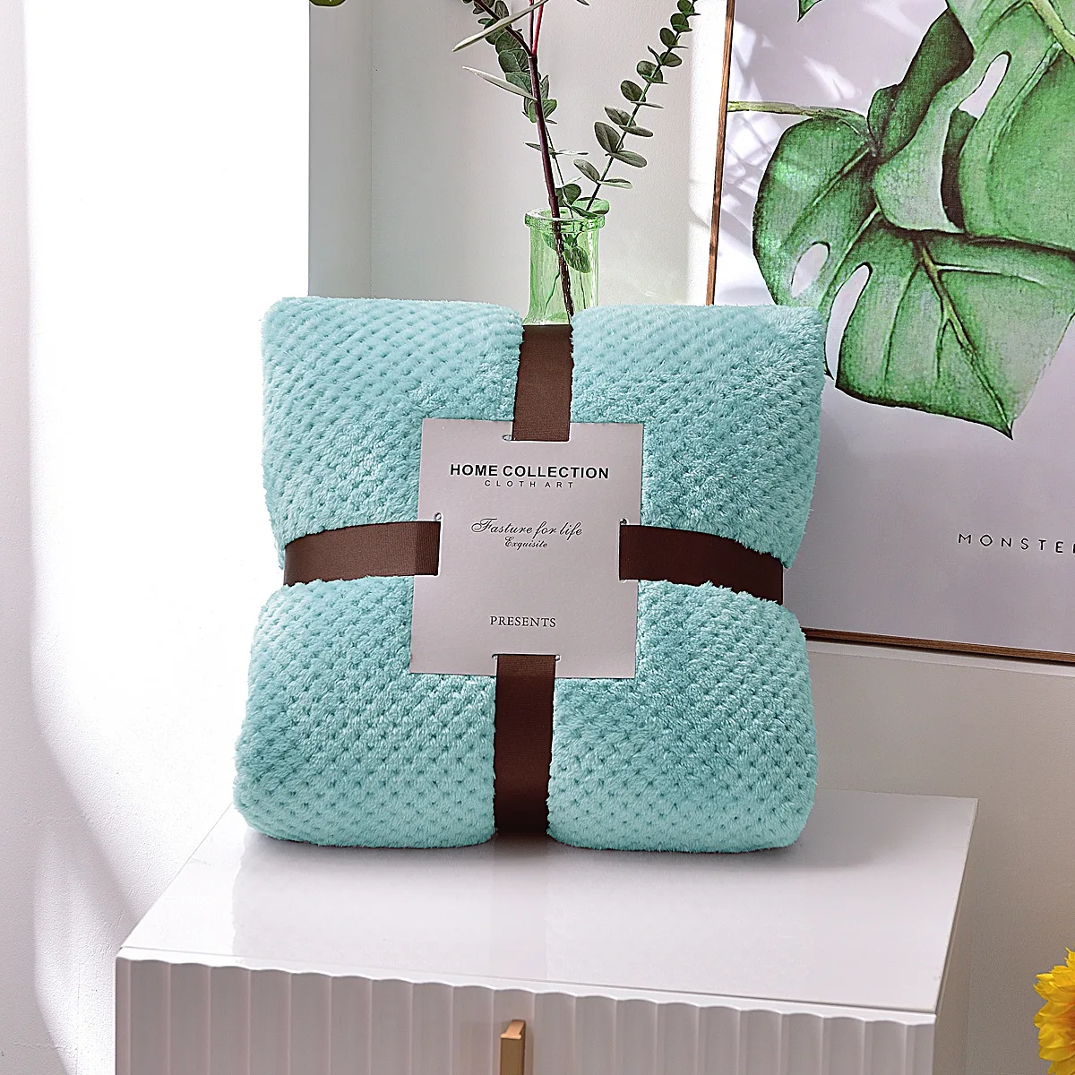 

Blade Thickened Pineapple Grid Blanket Solid Color Net Eye Flange Blanket KI3501