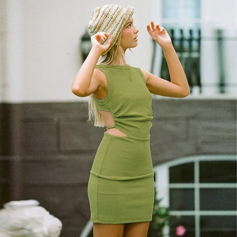 

Модное Черное женское облегающее платье без рукавов, однотонное платье с круглым вырезом и открытой спиной, соблазнительное вечернее Клубн...