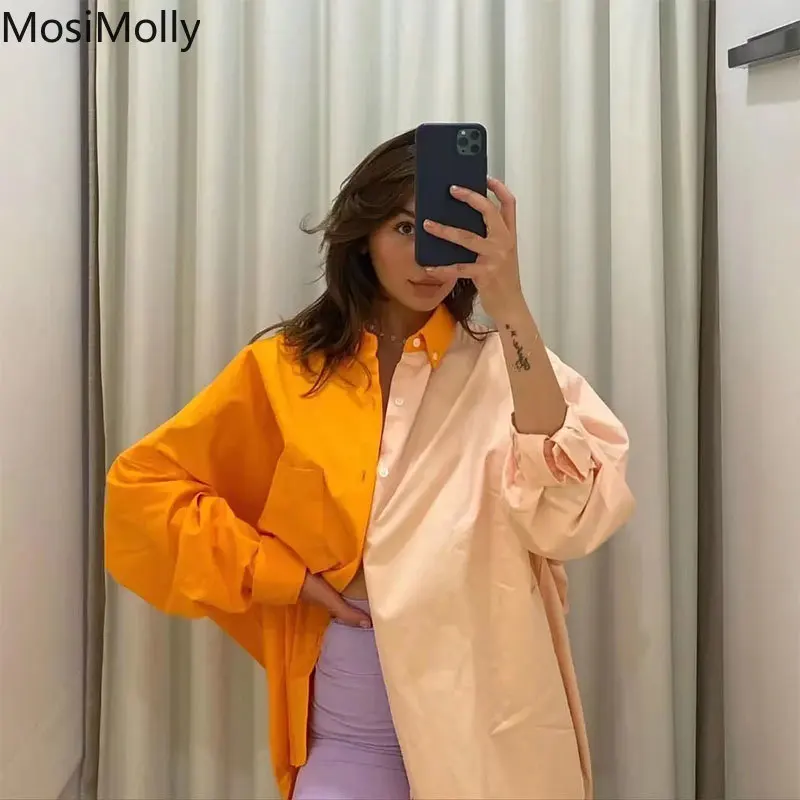 

MosiMolly 2023 блузки оверсайз женский цвет блузки Block Single Brested женские блузки OL Блузки