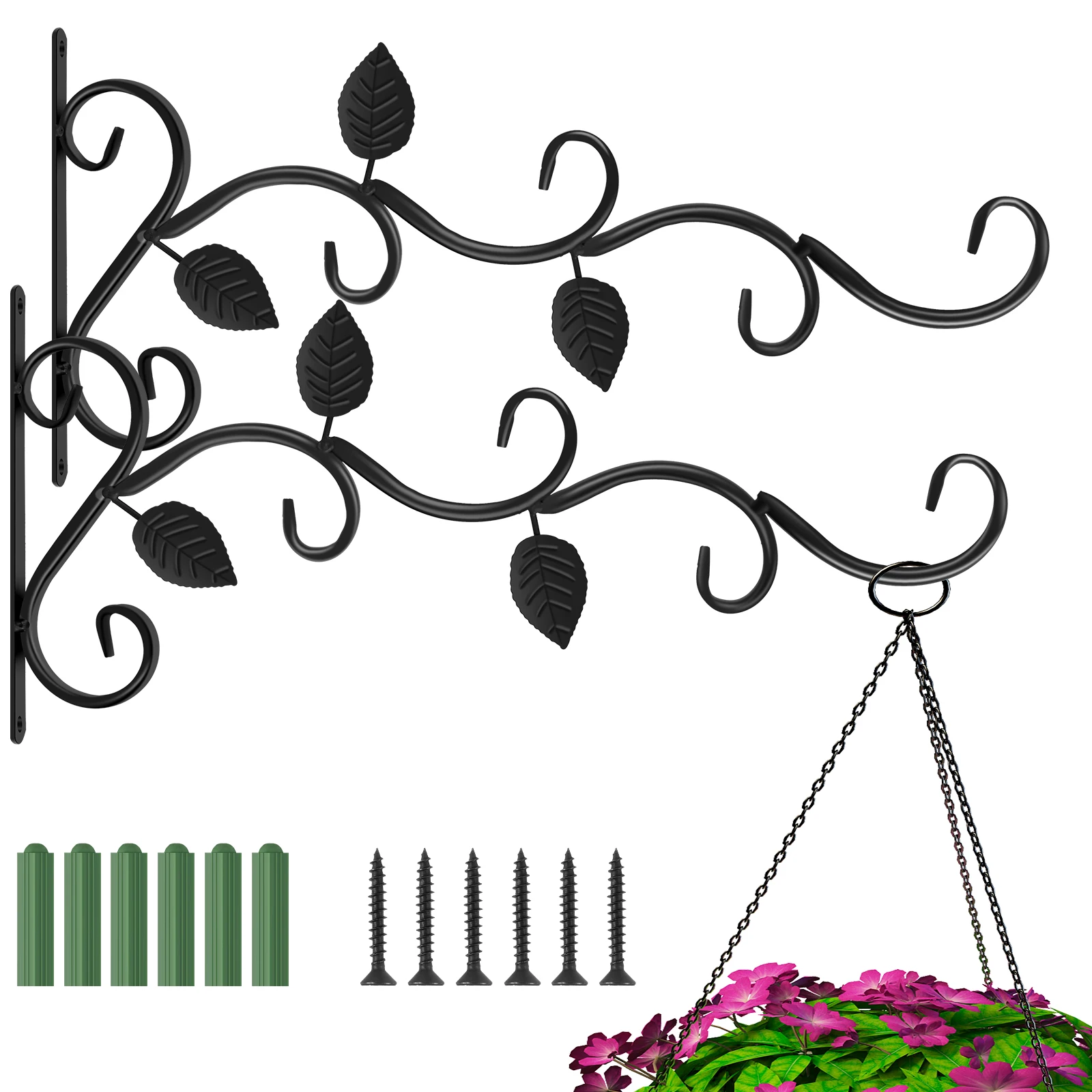 

New 2Pcs Hanging Plants Bracket Iron Plant Hanger Hook Strong Bearing Capacity Flower Pot Wall Hook Decorative Lantern Support