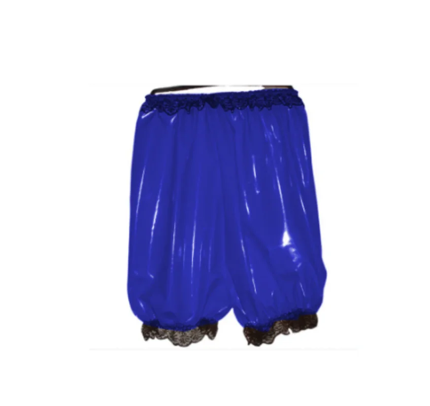 

French Hot selling Girls' Clothing Sissy Cosplay Pvc Leather High Waist Shorts Black Edge Elastic Lace Panel Shorts Loose Madi S