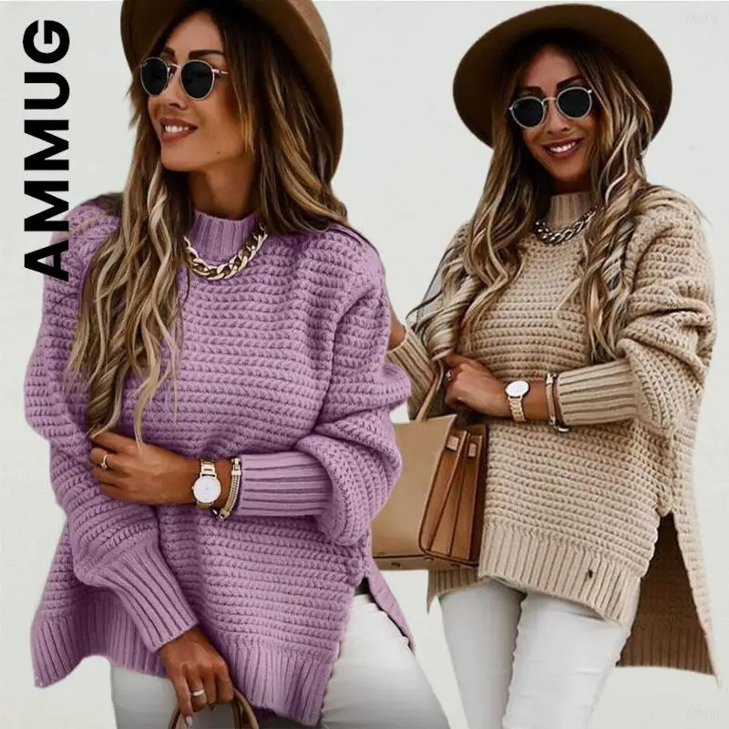 

Женский свитер Ammug, модный вязаный теплый свитер для девушек, Женский Тонкий Мягкий Топ с круглым вырезом, женские милые свободные свитера д...