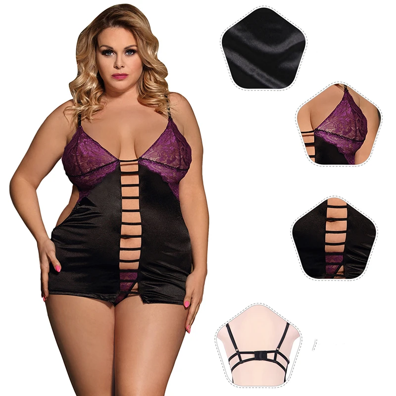 Comeodear Lingerie Babydoll Plus Size Lace Sexy Outfit Backless Hollow Out Deluxe Satin Nighty For Ladies Hot Romantic Nightgown