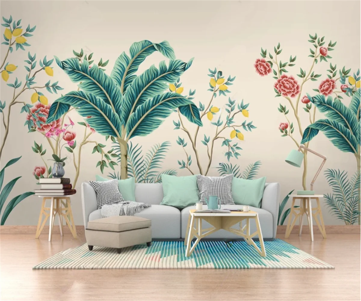 

New Chinese style hand-painted flowers and birds meticulous brush TV wall decoration papel de parede wallpaper for walls 3 d
