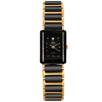 to brand luxury watch for women gold japan quartz fashion ladies wristwatch rectangle copper case ceramic bracelet watch female