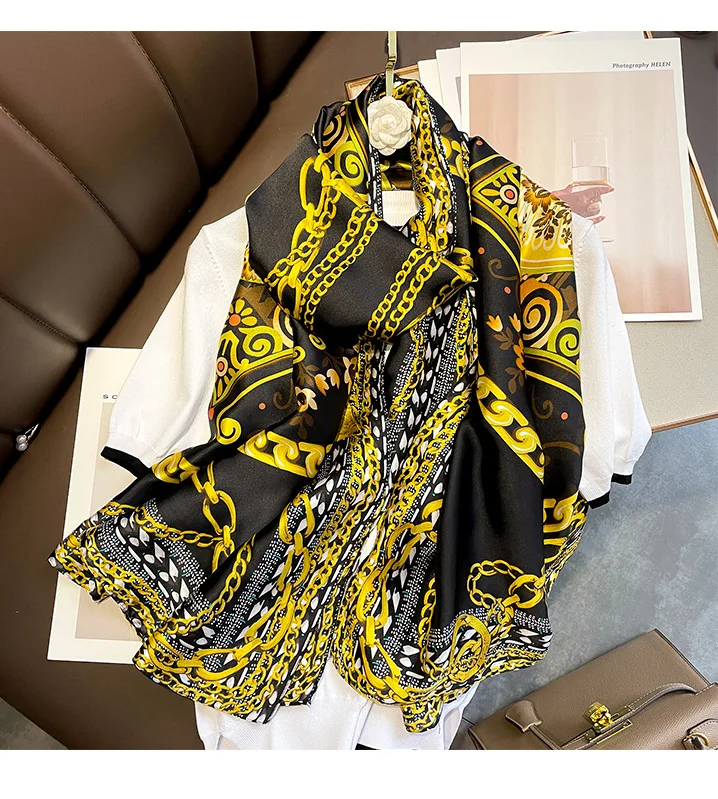 Роскошный брендовый летний шейный платок, женский пляжный женский шелковый шарф, женский платок, модный платок, бандана, хиджаб с принтом