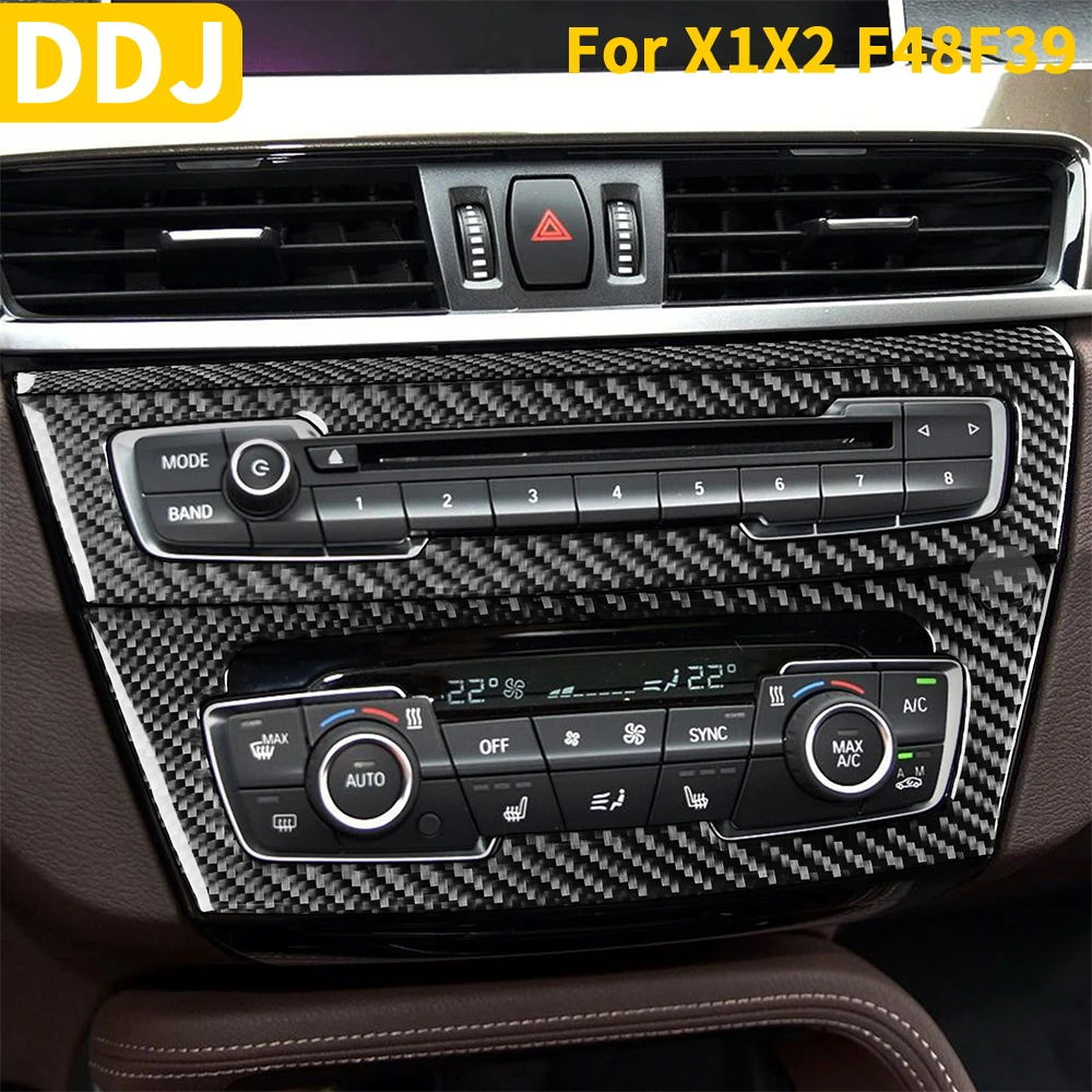 

For BMW F48 F39 X1 X2 2016-2021 Central Control AC Radio Knob Button Frame Sticker Real Carbon Fiber Interior Car Accessories