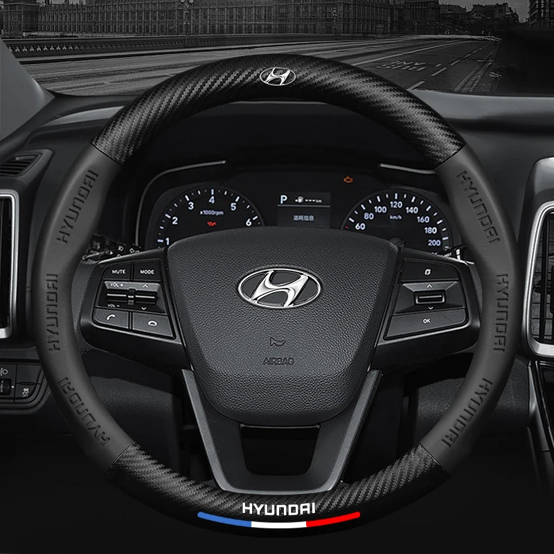 3D Embossing Carbon fiber leather Car steering wheel cover For Hyundai I20 I30 IX35  ix45 I35 Solaris ix35 Accent Sonata Elantra