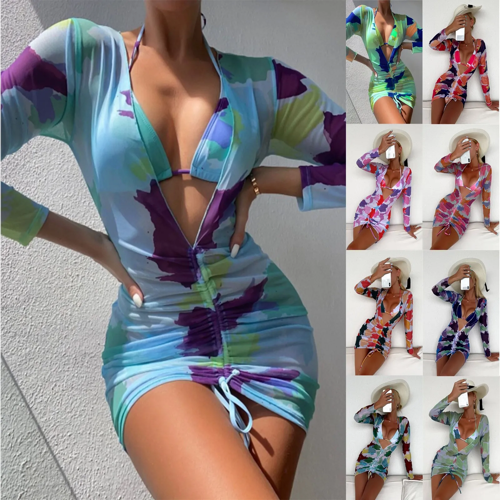 

Сексуальный женский купальник, винтажный слитный купальник с абстрактным жидкостным принтом, пуш-ап, женский микро-Треугольный Монокини, к...