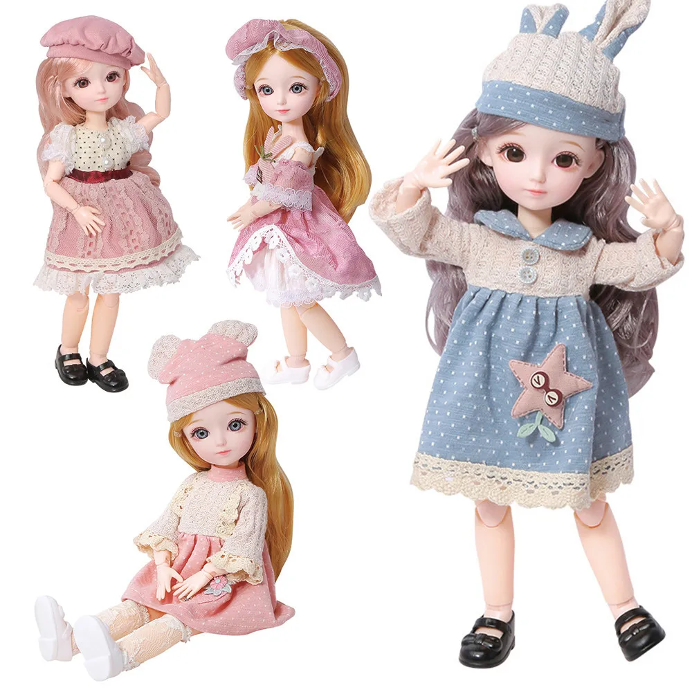 

12 Inch 23 Movable Joints BJD Doll 31cm 1/6 Makeup Dress Up Cute Brown Blue Eyeball Dolls with Fashion Dress for Kids Toy Gift