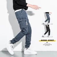 mens oversized casual multi pocket jeans ins fashion brand spring and autumn overalls korean version of loose nine point jeans
