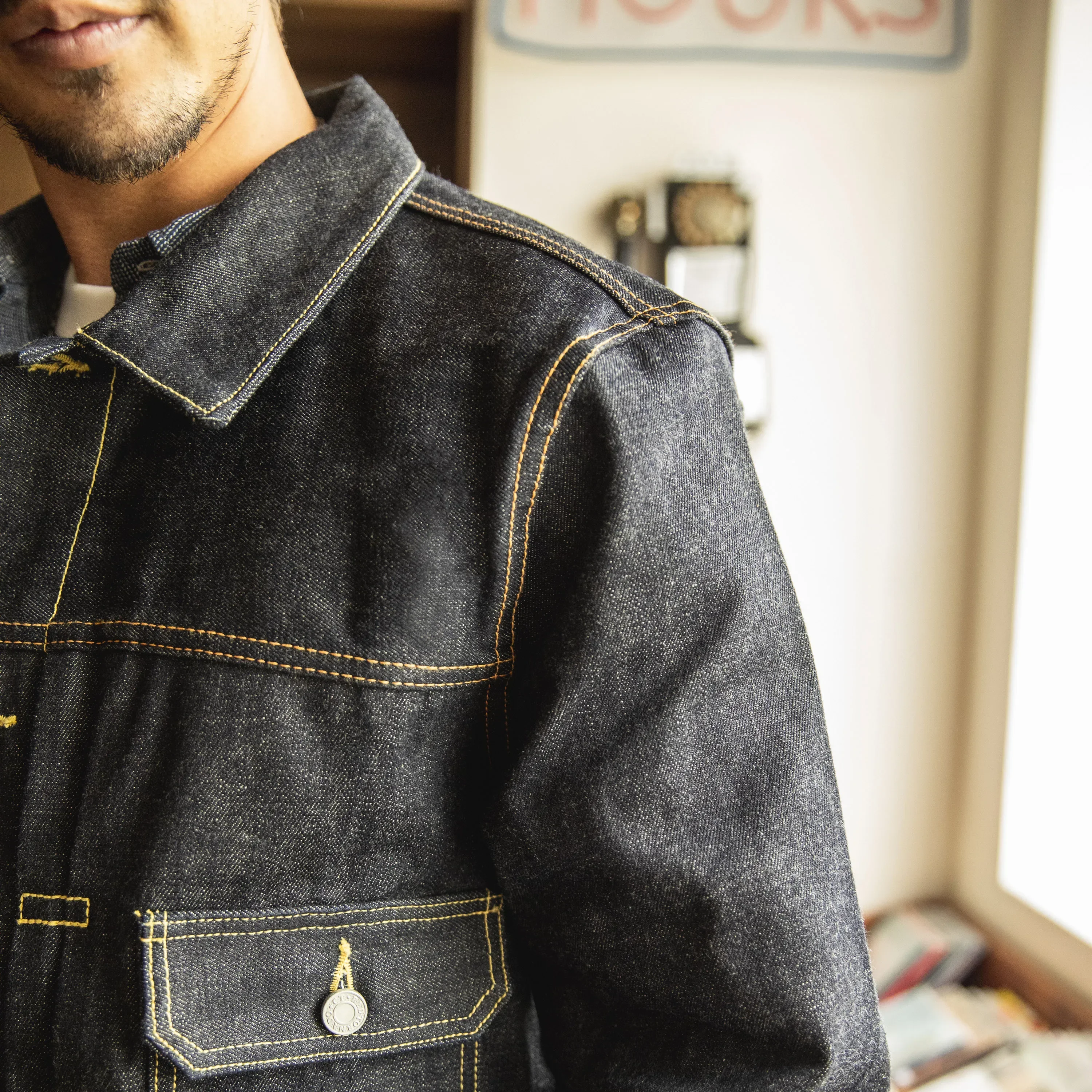 VS101-0001B Высококачественная хлопковая джинсовая куртка объемом 16 унций