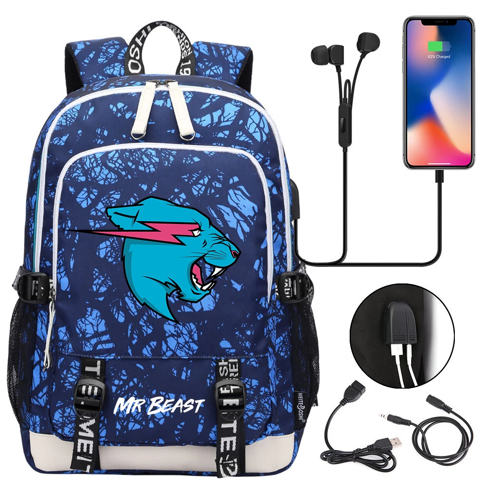 

Школьные ранцы Mr Beast для подростков, рюкзак для ноутбука с USB-зарядкой для женщин и мужчин, дорожные сумки для учебников