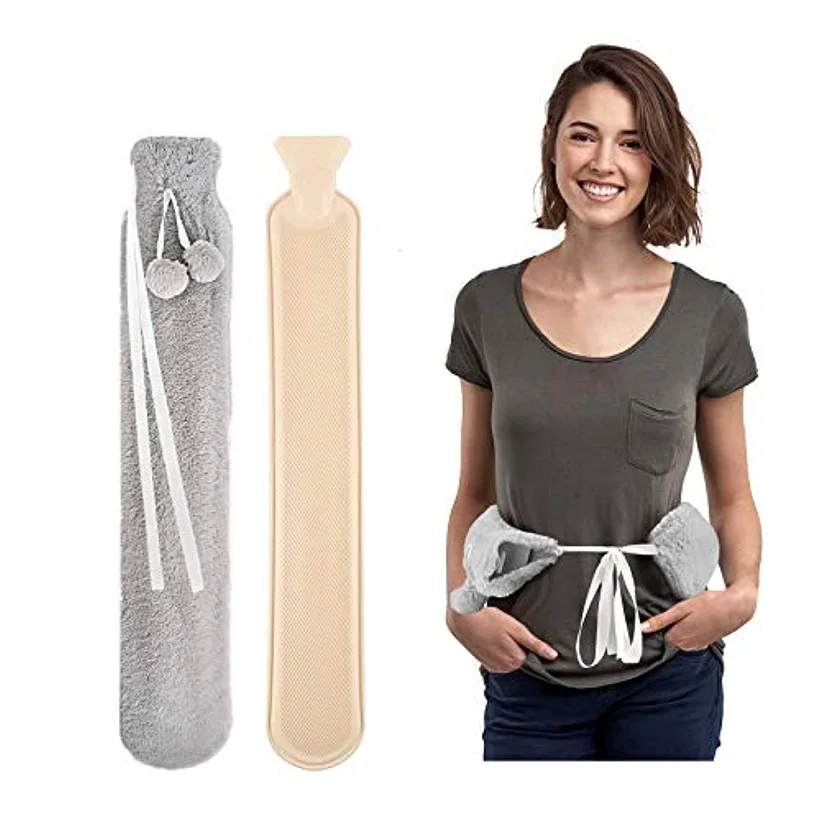 

2L Long Stander Hot Water Bottle Bed Warm Waist Back Hot Water Bottle With Super Soft Plush Material Cover Pure Natural Rubber