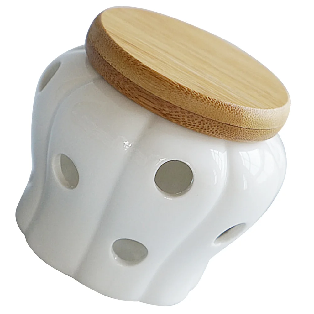 

Ceramic Garlic Storage Jar With Bamboo Lid Kitchen Hollow Ginger Container Kitchen Supply